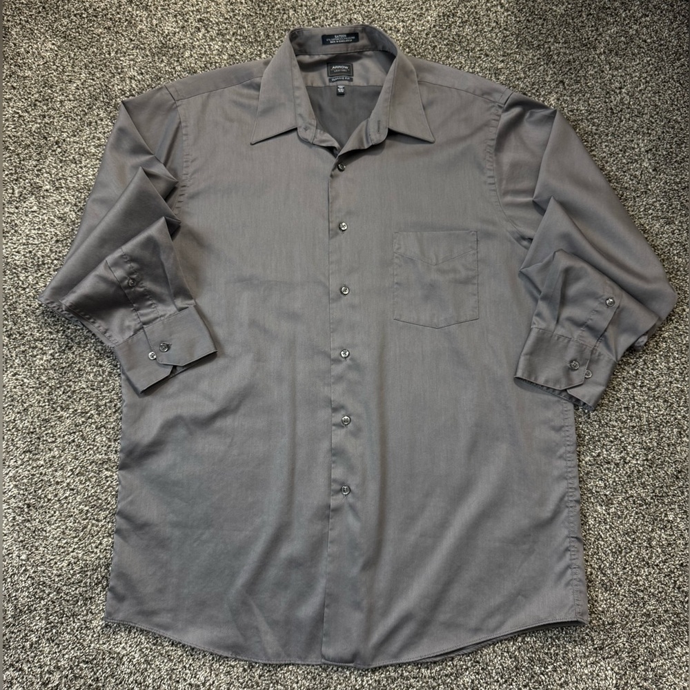Arrow Men's Gray Classic Fit Long Sleeve Dress Shirt ~ 16-16 1/2 ~ 32/33